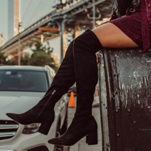 NEW Marc Fisher Black Faux Suede Over-The-Knee Boots Narrow Calf - Picture 2 of 15